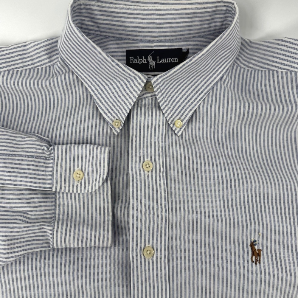 Ralph Lauren Mens Blue White Pinstripe Button‎ Down Shirt Long Sleeve XL